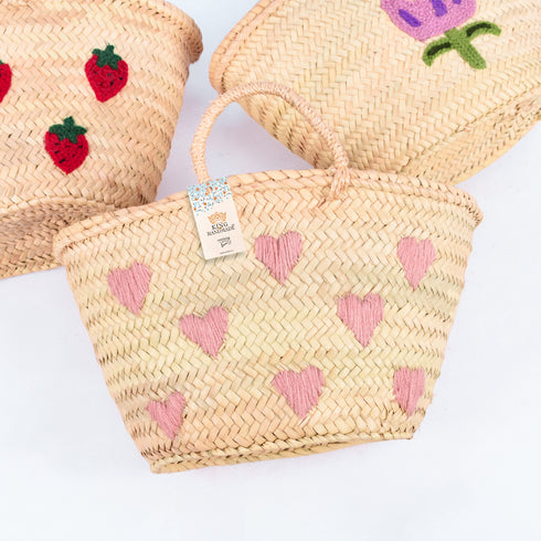 Sweet Hearts Embroidered Basket - Handwoven Love-Inspired Tote 💕